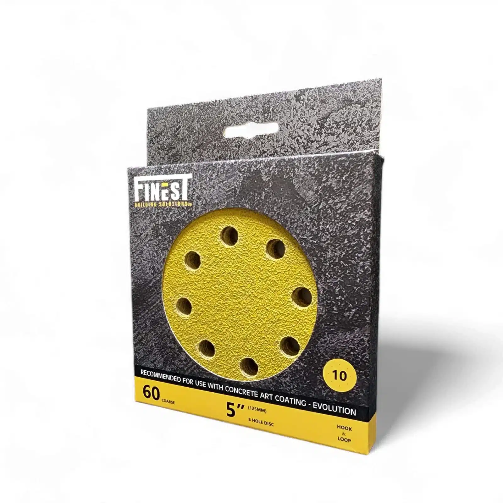 5'' Sandpaper Disc-8 hole Pack of (10) - Concrete Finishing - 60 COARSE - RECOMMENDED FOR USE WITH CONCRETE ART COATING - EVOLUTION